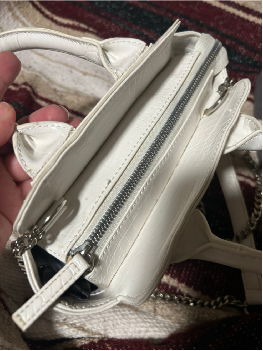 Women's Forever 21 White Croc-Embossed Satchel Bag One Size - Picture 5 of 8